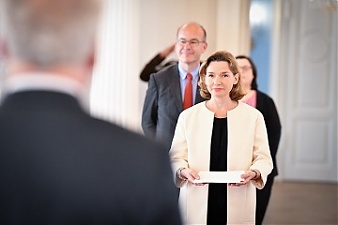 President Egils Levits accredits H. E. Ms Aurélie Royet-Gounin, Ambassador Extraordinary and Plenipotentiary of the French Republic. Photo: Ilmārs Znotiņš, Chancellery of the President