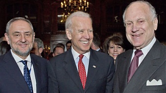 Photo: Vice President Joe Biden (center) met with World Jewish Congress President, billionaire Ronald Lauder (right) and WJC CEO Robert Singer (left) on May 17th. Photo: Ron Sachs
