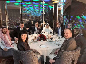 Dinner for H.E.President of Latvia Mr Raimonds Vejonis tonight in Dubai with a Latvian businessman Ainars Shlessers (in the left)hosted by H.E. Sheikh Khalifa Al Saif and other Saudi Arabia partners. Middle East Latvia Holding. Photo: Rudolfs Bremanis.