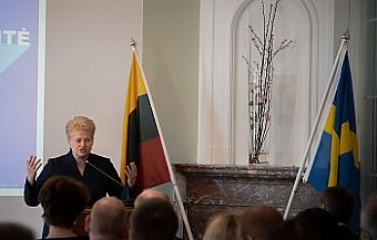 Dalia Grybauskaite at ithuanian-Swedish business forum. Stockholm, 10.04.2014. Photo: lrp.lt