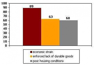 Subjection of households to different factors of material deprivation risk in the poor households in 2006 (in %)