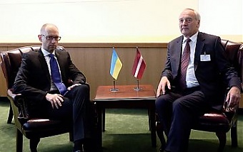 Arseniy Yatsenyuk and Andris Berzins. New York, 24.09.2014. Photo: president.lv
