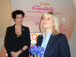 Journalist Ieva Adamss and Lena Romanova at the exhibition in Riga. Journalist Ieva Adamss and Lena Romanova at the exhibition in Riga.
