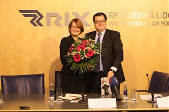 Wizz Air representative Natasha Kazmer and Riga Airport President Krisjanis Peters. Wizz Air representative Natasha Kazmer and Riga Airport President Krisjanis Peters.